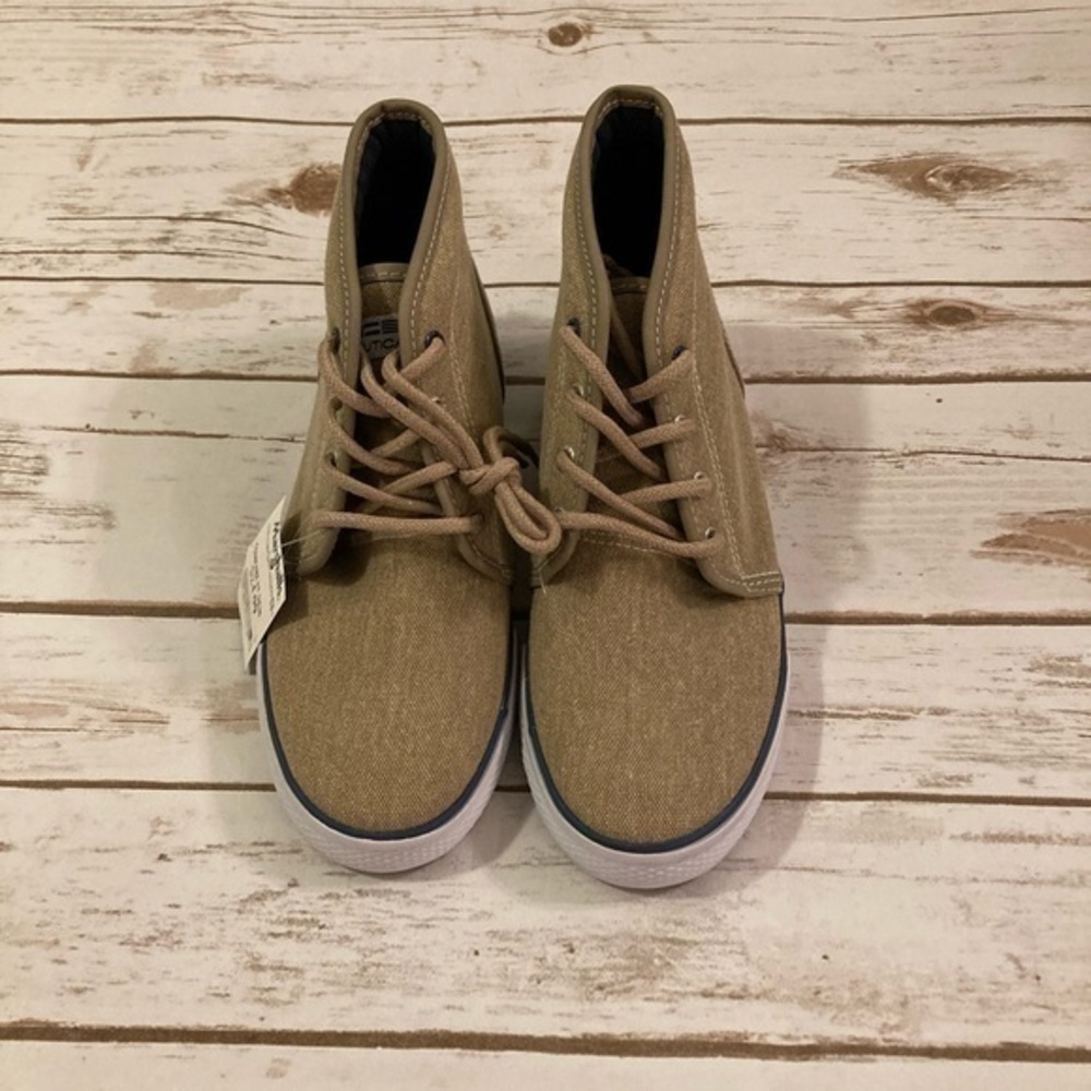Nautica Tan/Khaki Canvas and Faux Leather High Tops Youth Size 5